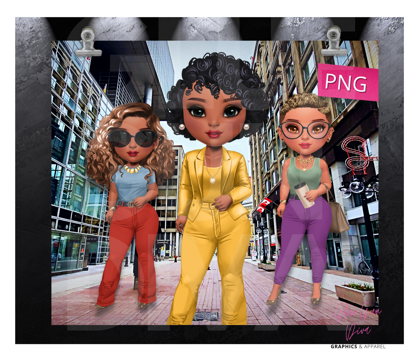Midtown Girls Skin tone 1 - Digital tumbler wrap for 20 oz skinny straight tumbler