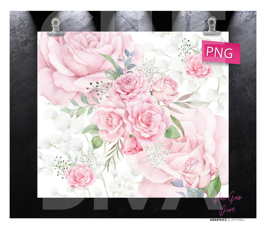 Sweet Pink Roses- Digital tumbler wrap for 20 oz skinny straight tumbler