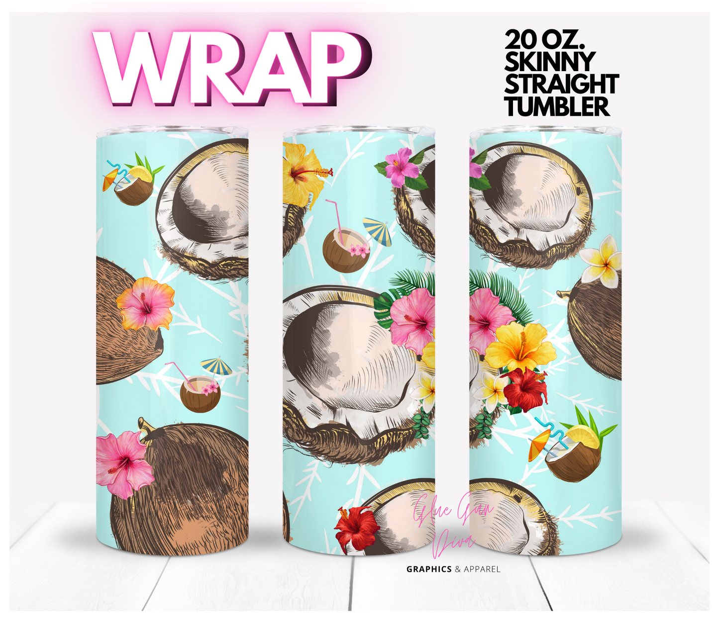 Coconut Bliss- Digital tumbler wrap for 20 oz skinny straight tumbler