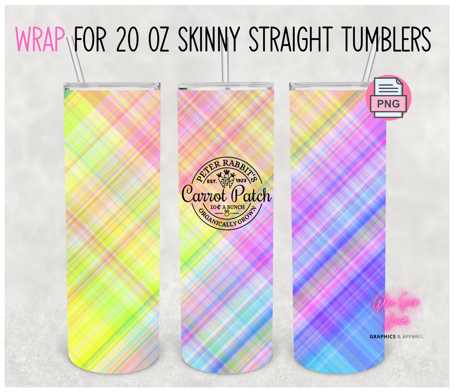 Carrot Patch Plaid - Digital tumbler wrap for 20 oz skinny straight tumbler