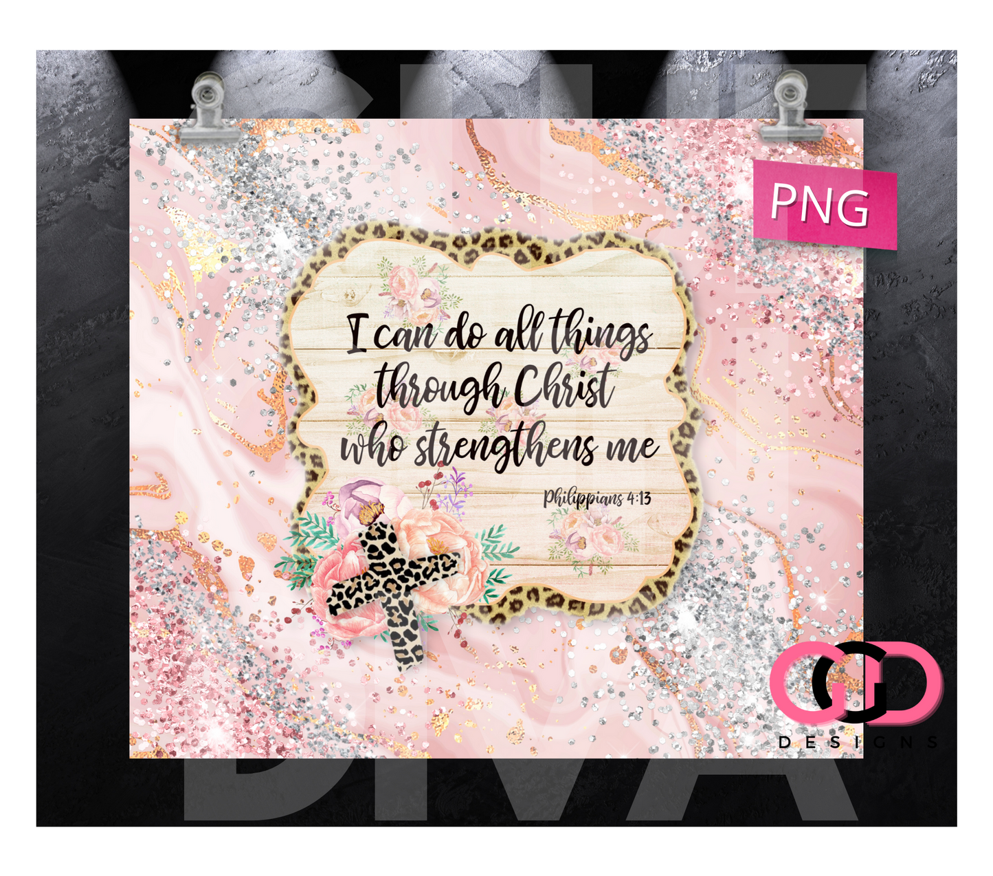 I can do all things pink glitter- Digital tumbler wrap for 20 oz skinny straight tumbler