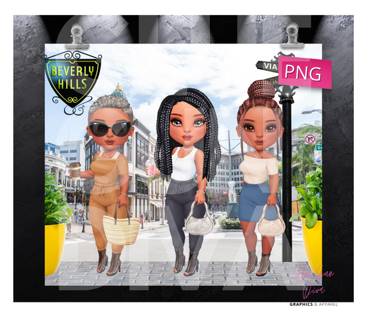 Beverly Hill Shopping Girls Skin tone 1 - Digital tumbler wrap for 20 oz skinny straight tumbler