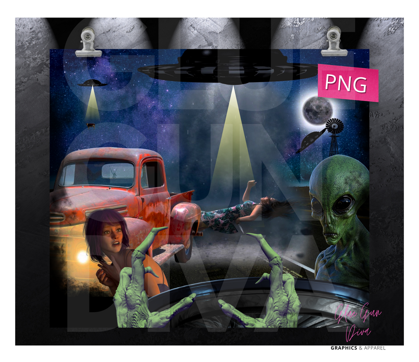 Allien Abduction - Digital tumbler wrap for 20 oz skinny straight tumbler