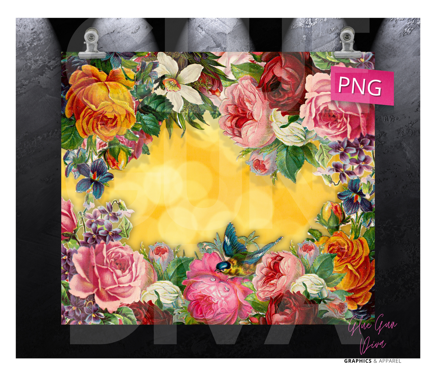 Vintage Flowers - Digital tumbler wrap for 20 oz skinny straight tumbler