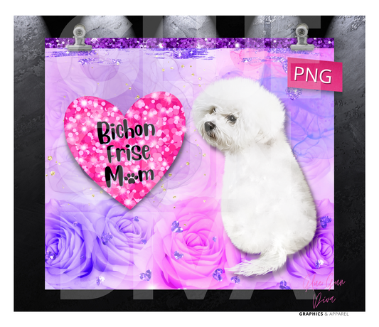 Bichon Frise Mom - Digital tumbler wrap for 20 oz skinny straight tumbler