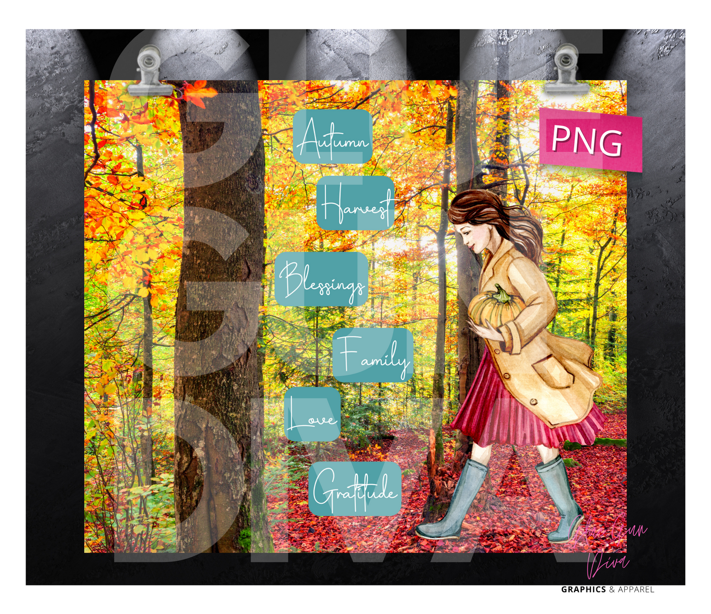 Fall Words 2- Digital tumbler wrap for 20 oz skinny straight tumbler