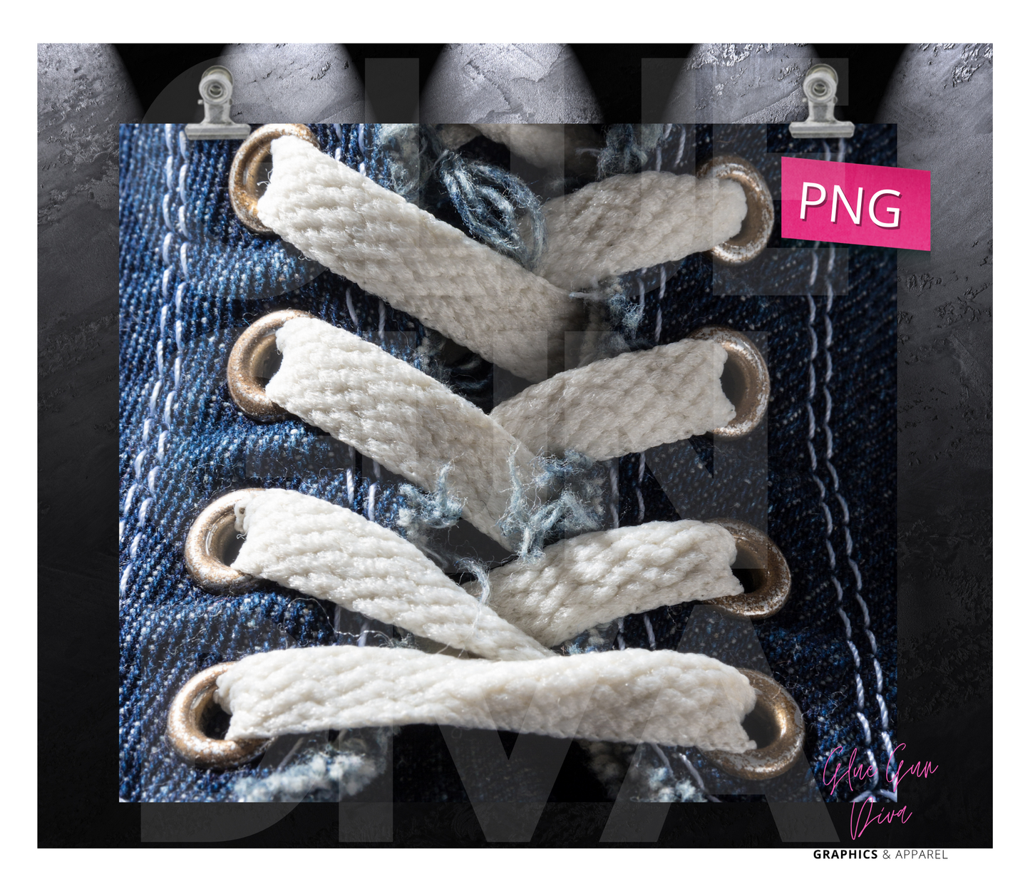 Laces on Denim - Digital tumbler wrap for 20 oz skinny straight tumbler