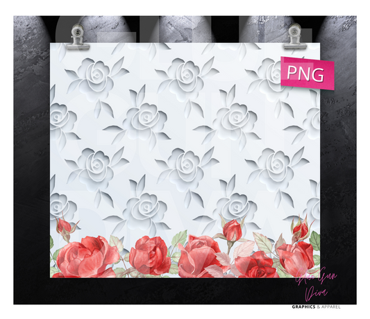 3d white roses - Digital tumbler wrap for 20 oz skinny straight tumbler