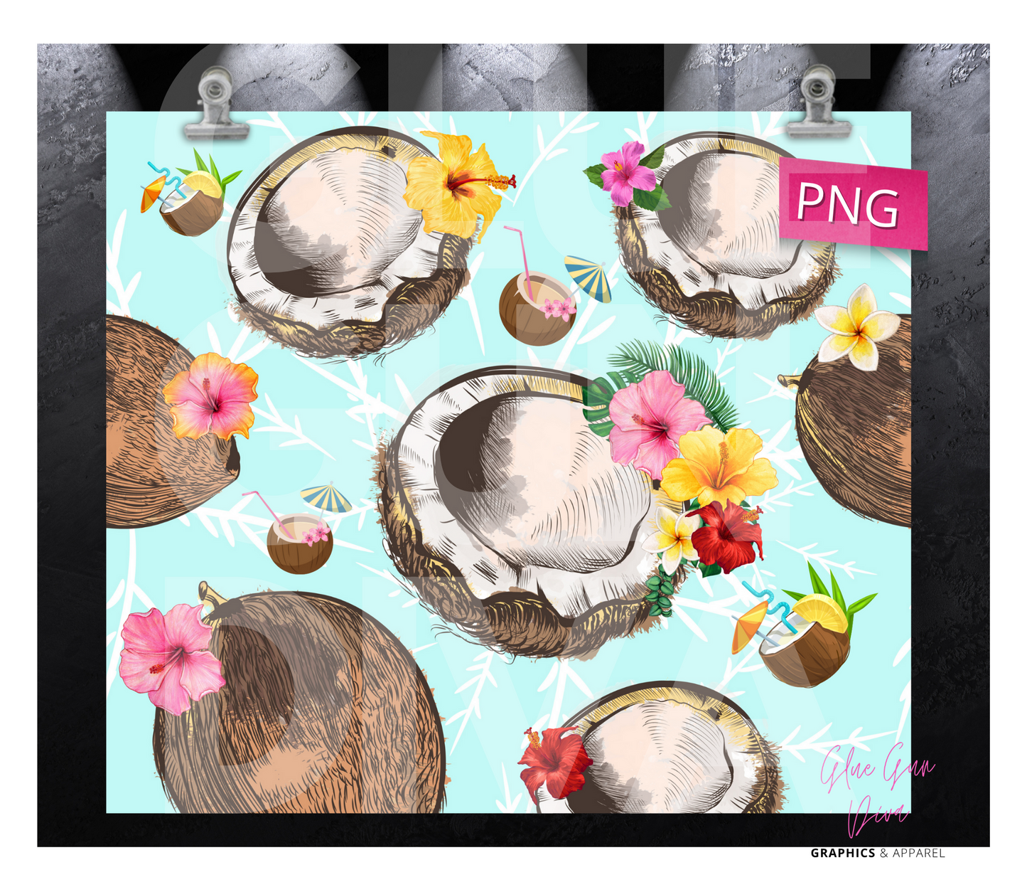 Coconut Bliss- Digital tumbler wrap for 20 oz skinny straight tumbler