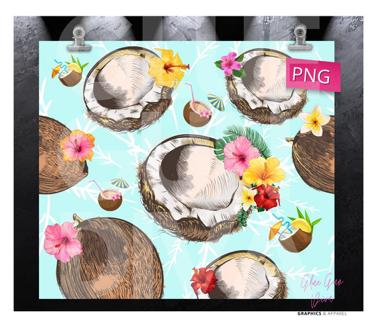 Coconut Bliss- Digital tumbler wrap for 20 oz skinny straight tumbler