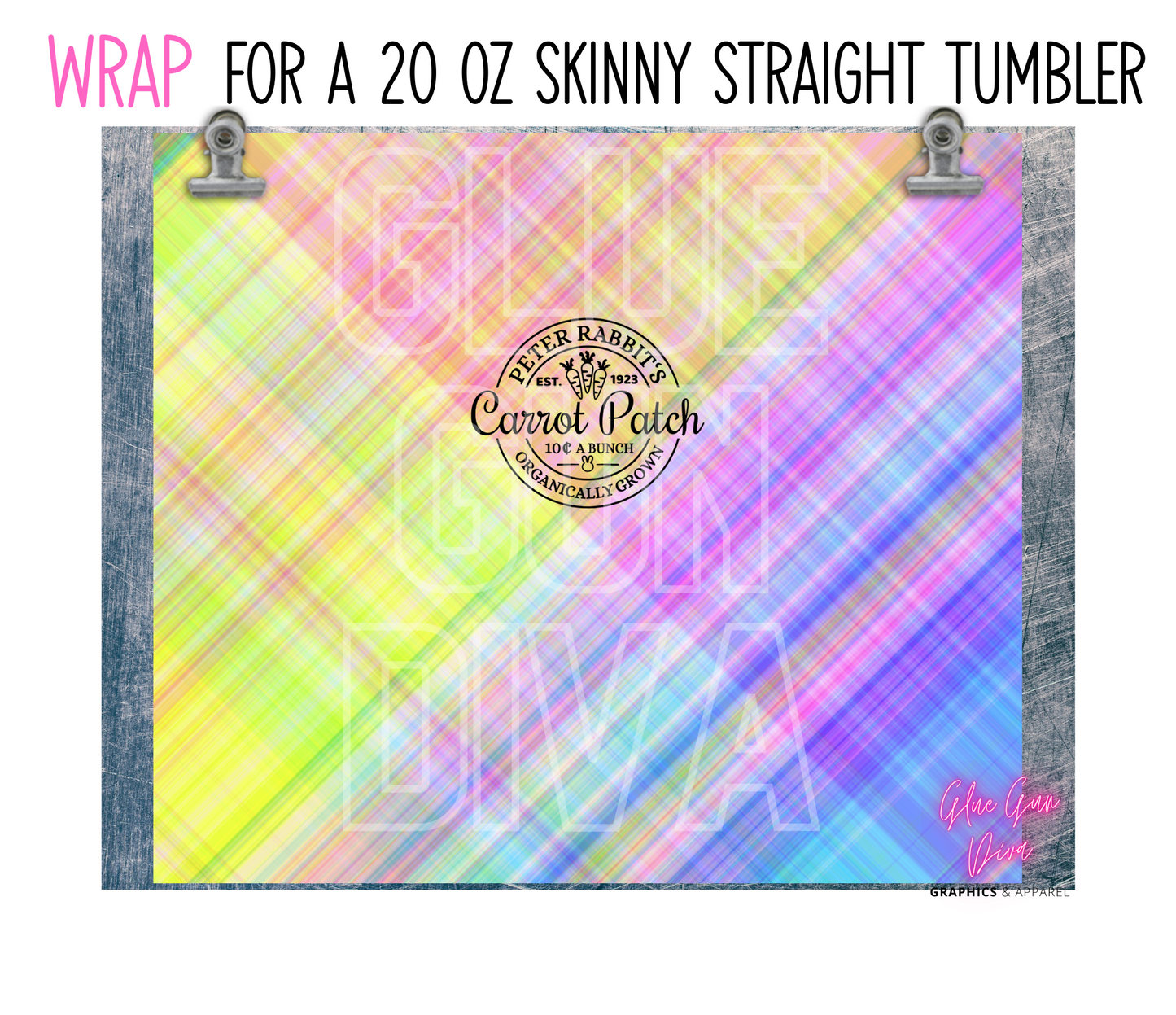 Carrot Patch Plaid - Digital tumbler wrap for 20 oz skinny straight tumbler