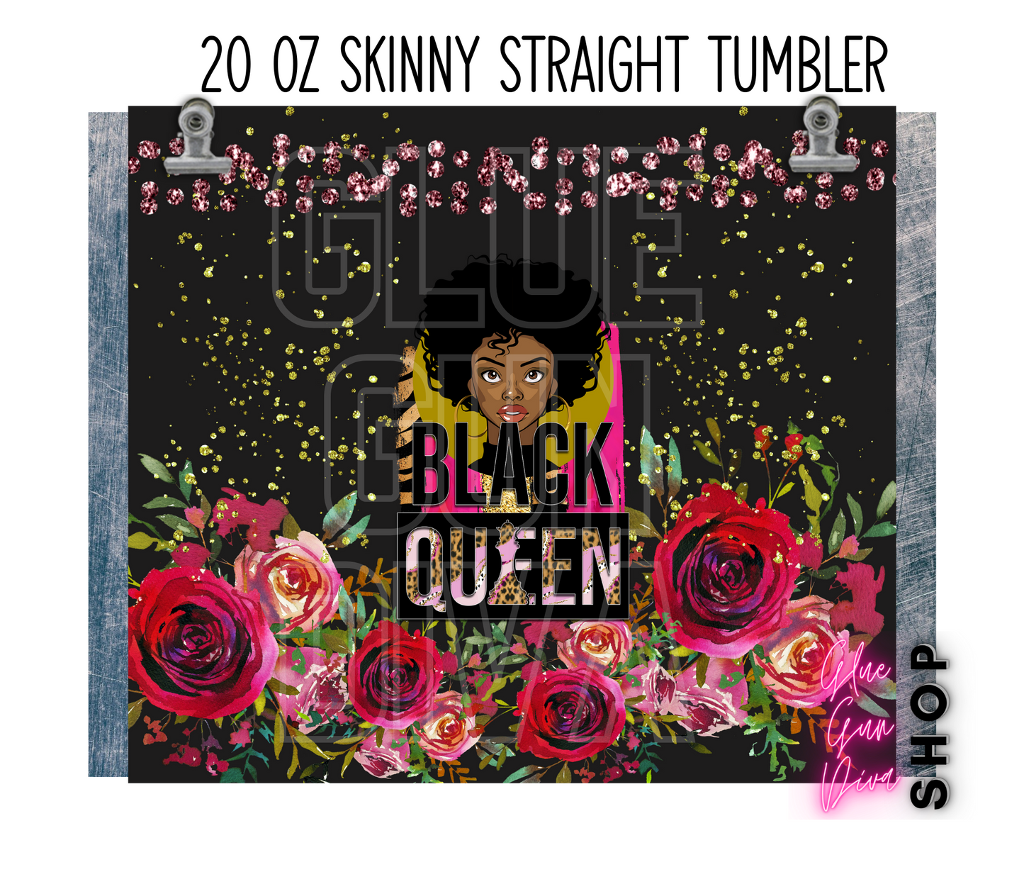 BLACK QUEEN, Woman with Afro, Black History Month sublimation Insulated Tumbler