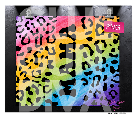 Mama Rainbow Colors and Leopard - Digital tumbler wrap for 20 oz skinny straight tumbler