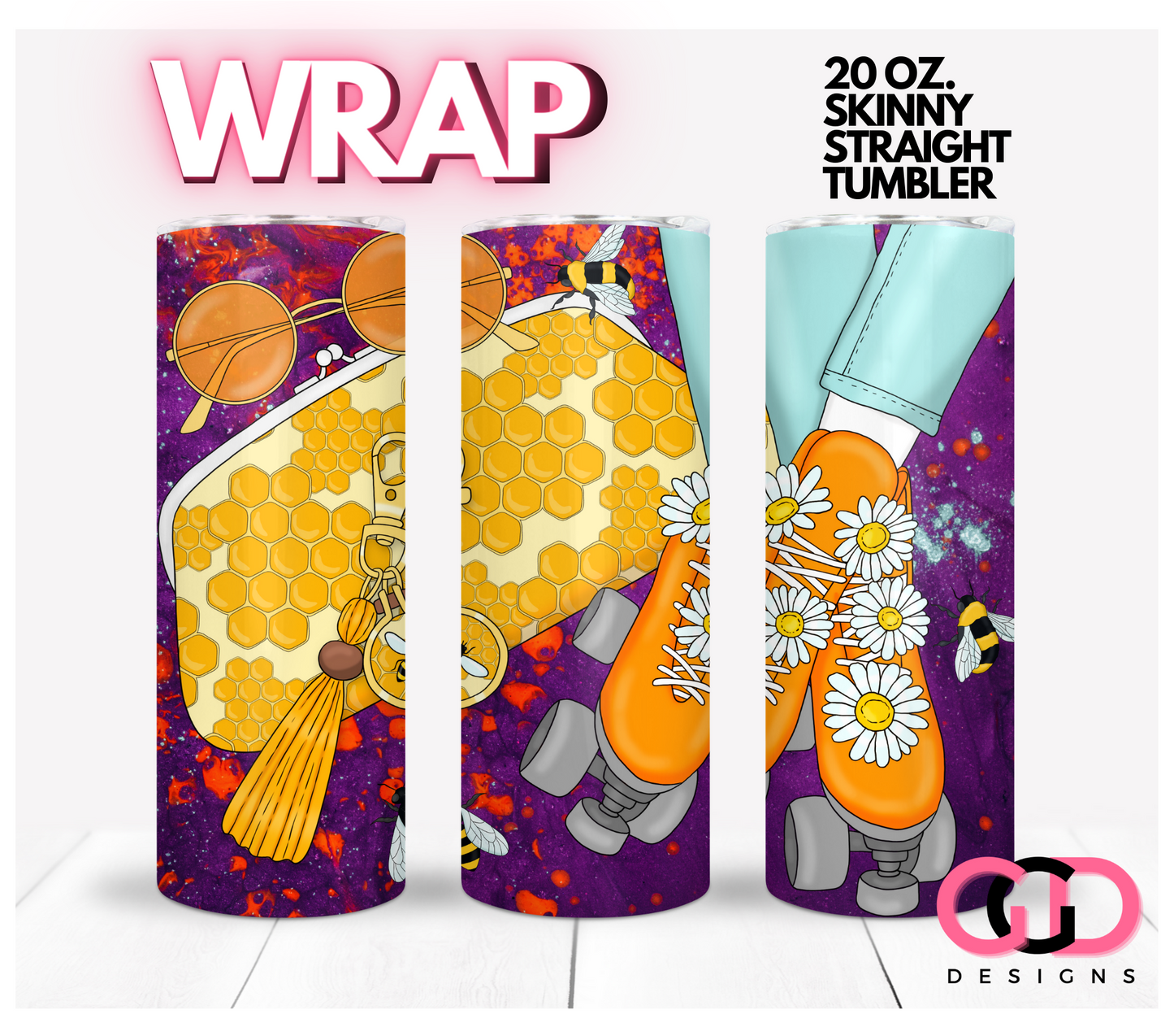 Honey Skates - Digital tumbler wrap for 20 oz skinny straight tumbler