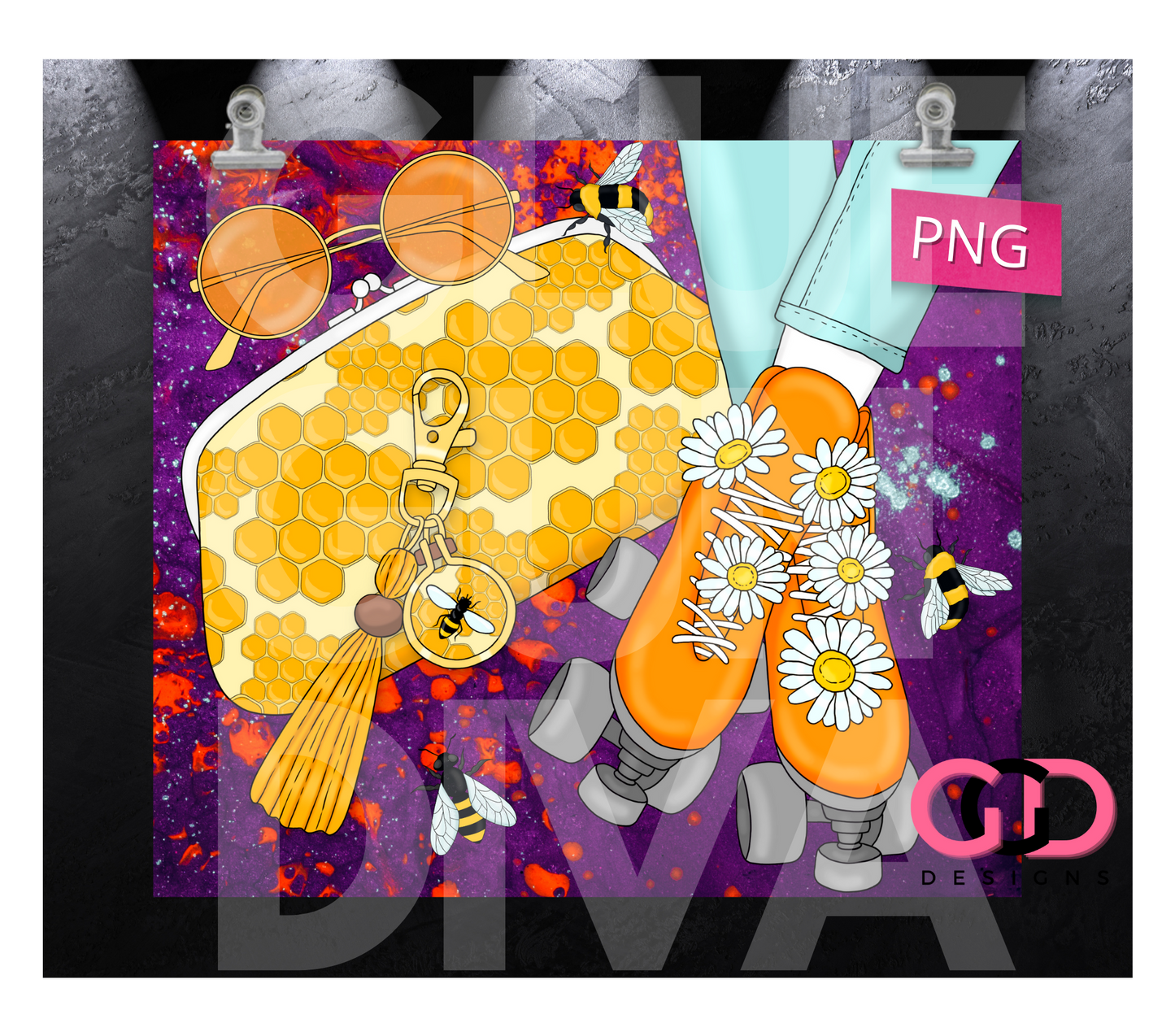 Honey Skates - Digital tumbler wrap for 20 oz skinny straight tumbler
