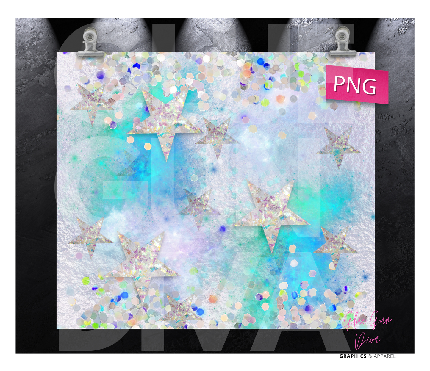 Sparkly Stars - Digital tumbler wrap for 20 oz skinny straight tumbler