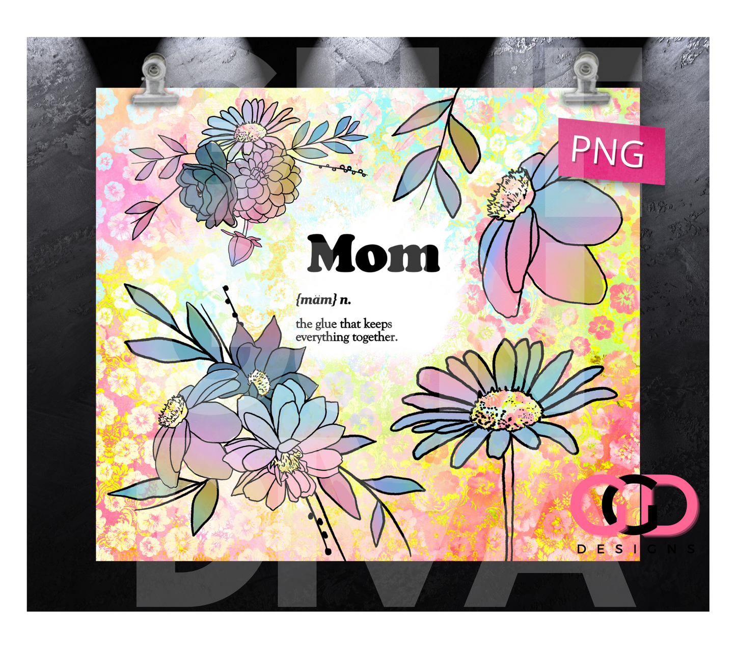 Mom Definition - Digital tumbler wrap for 20 oz skinny straight tumbler