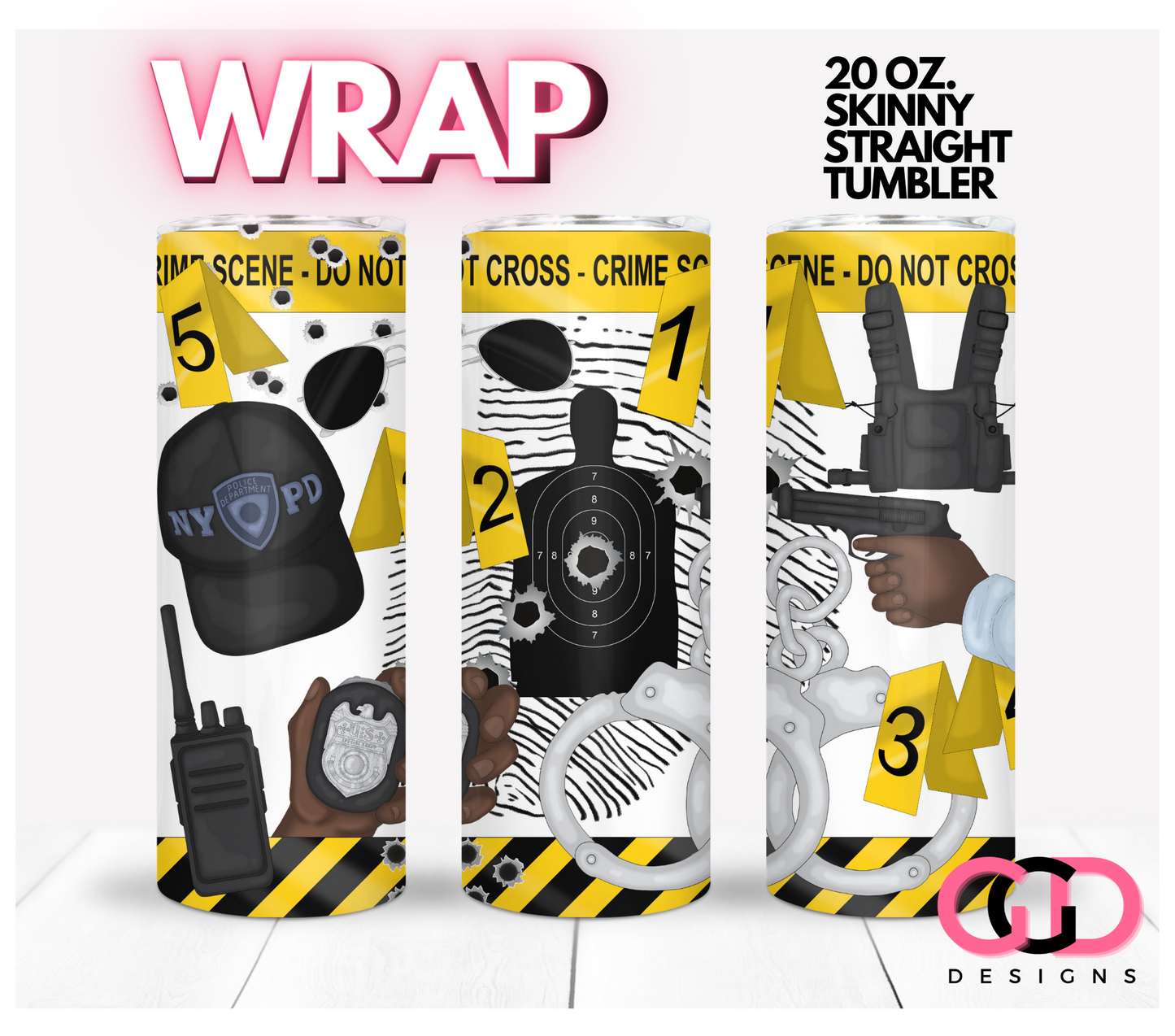 Male Detective Skin tone 1 - Digital tumbler wrap for 20 oz skinny straight tumbler