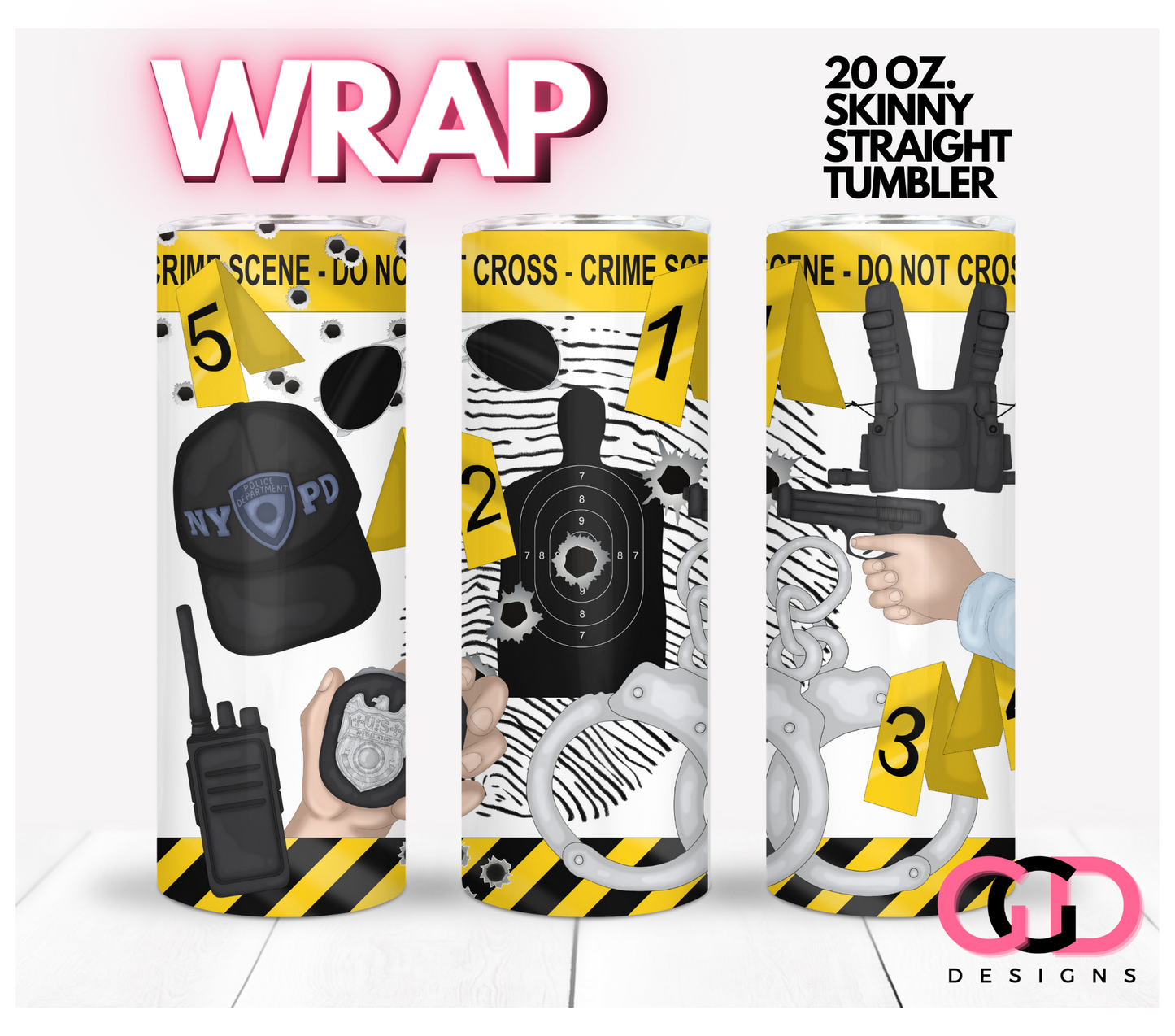 Male Detective Skin tone 3 - Digital tumbler wrap for 20 oz skinny straight tumbler