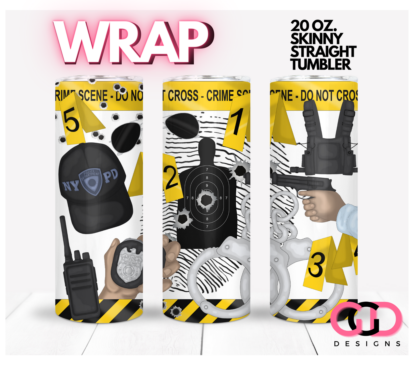 Male Detective Skin tone 2 - Digital tumbler wrap for 20 oz skinny straight tumbler