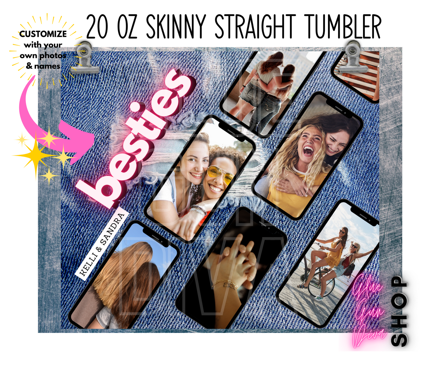 BESTIES CUP Add your own photos | Jean Background Insulated Tumbler