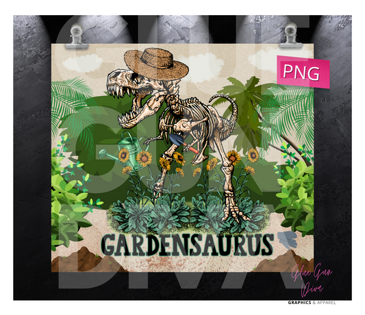Gardensaurus- Digital tumbler wrap for 20 oz skinny straight tumbler