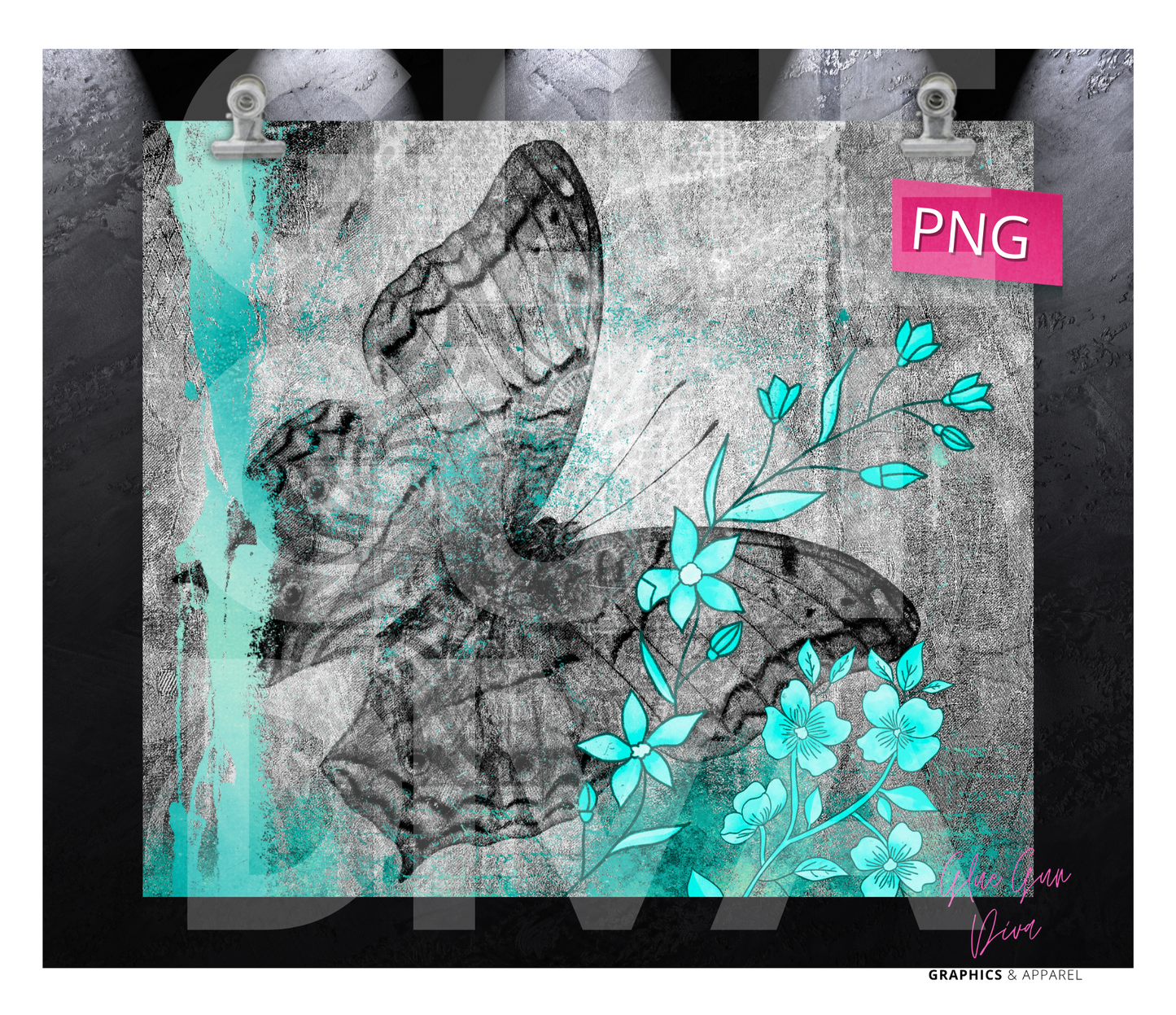 Grey Butterfly- Digital tumbler wrap for 20 oz skinny straight tumbler