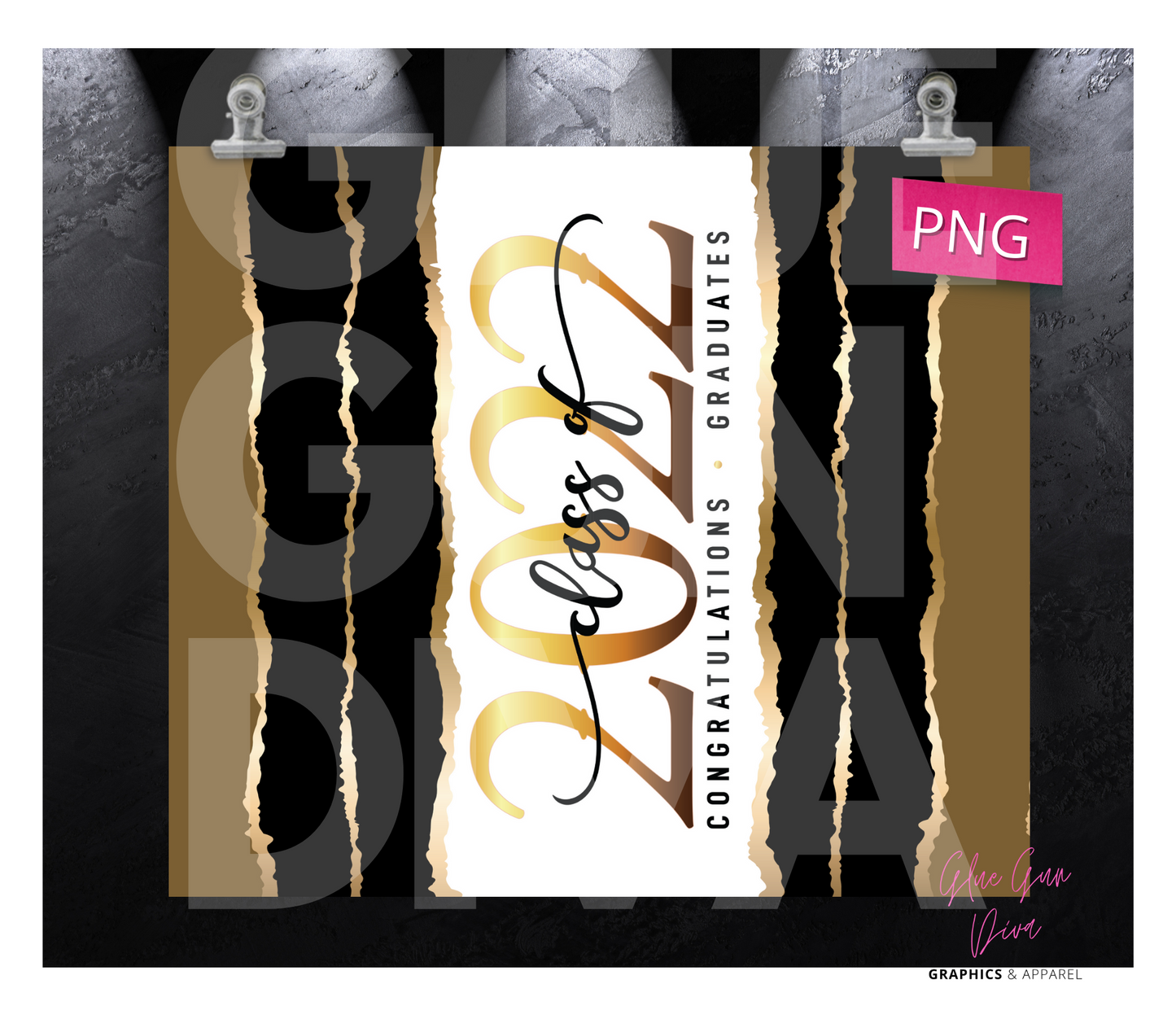 Class of 2022 Gold Middle - Digital tumbler wrap for 20 oz skinny straight tumbler