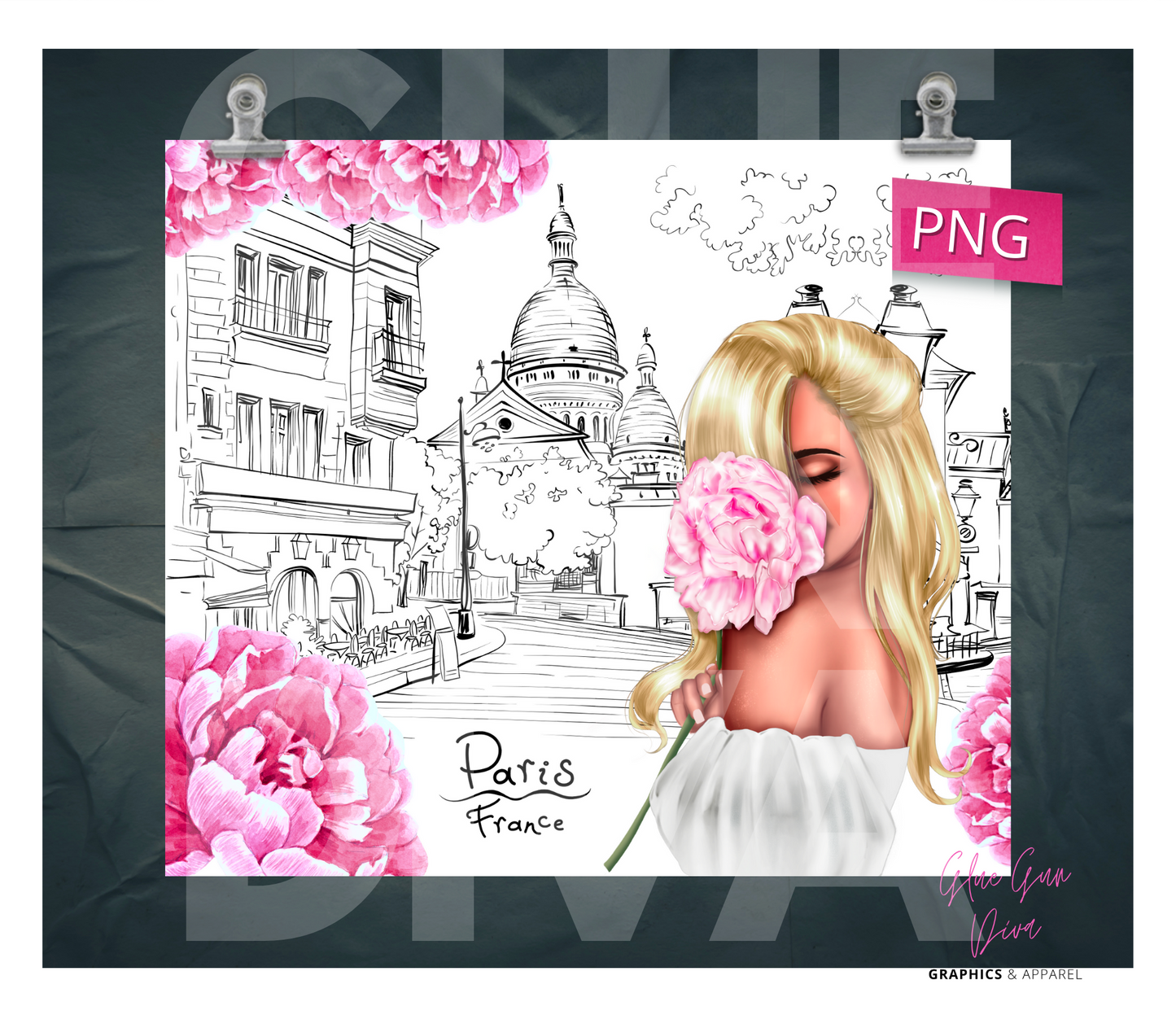 Paris Girl Flower skin tone 3- Digital tumbler wrap for 20 oz skinny straight tumbler