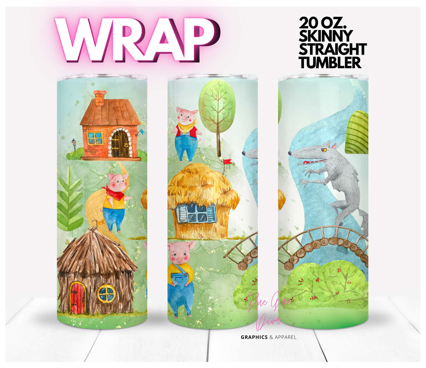 Three Little Pigs - Digital tumbler wrap for 20 oz skinny straight tumbler