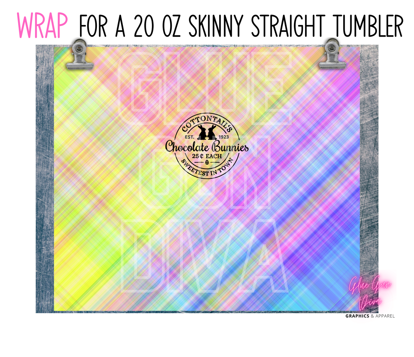 Chocolate Bunnies Plaid - Digital tumbler wrap for 20 oz skinny straight tumbler