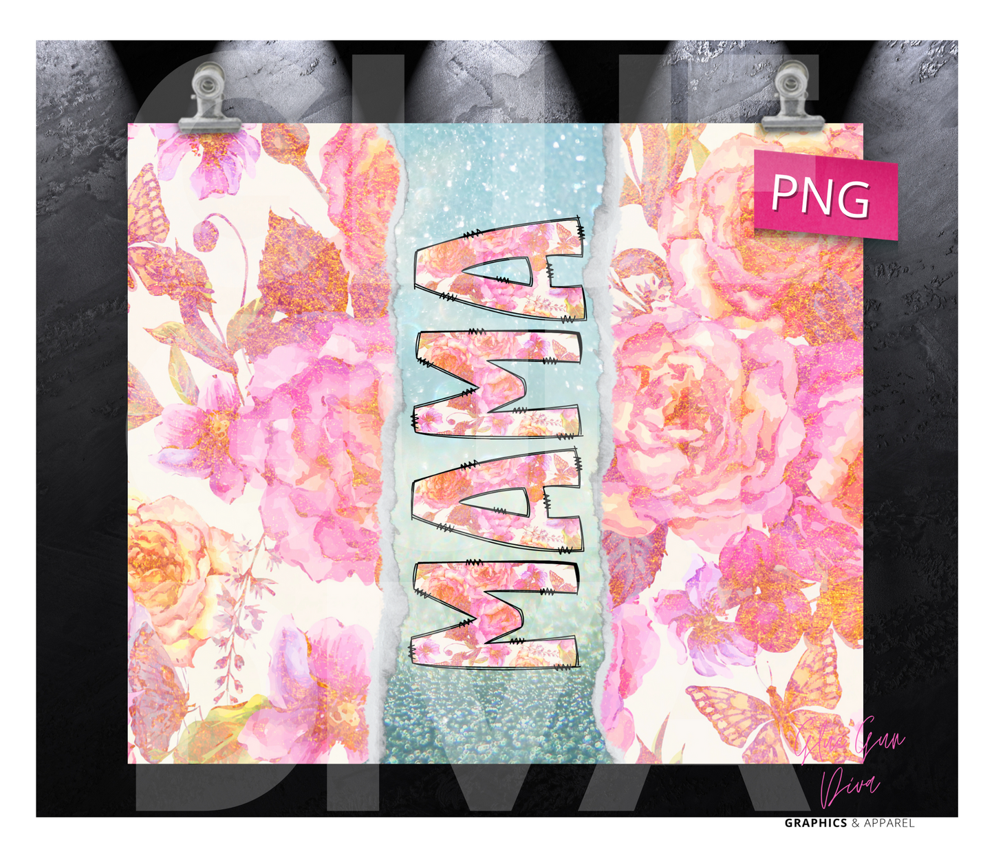 Mama Pink and Orange - Digital tumbler wrap for 20 oz skinny straight tumbler