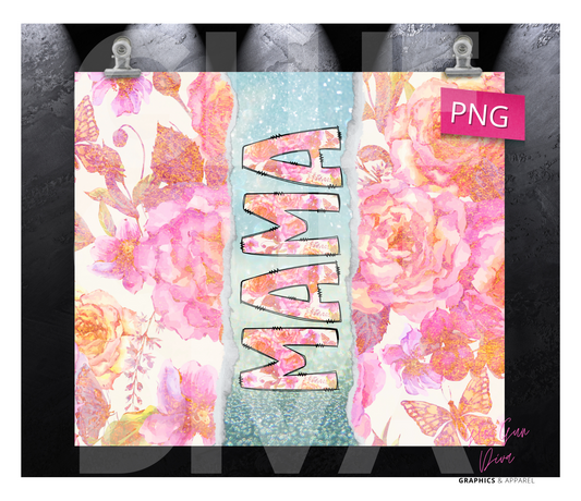 Mama Pink and Orange - Digital tumbler wrap for 20 oz skinny straight tumbler