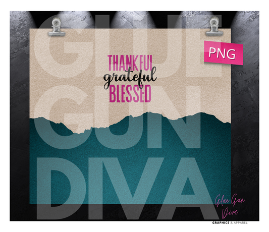 Thankful, Grateful Blessed Suede - Digital tumbler wrap for 20 oz skinny straight tumbler