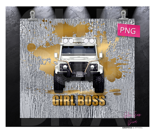 Girl Boss Gold White Jeep - Digital tumbler wrap for 20 oz skinny straight tumbler