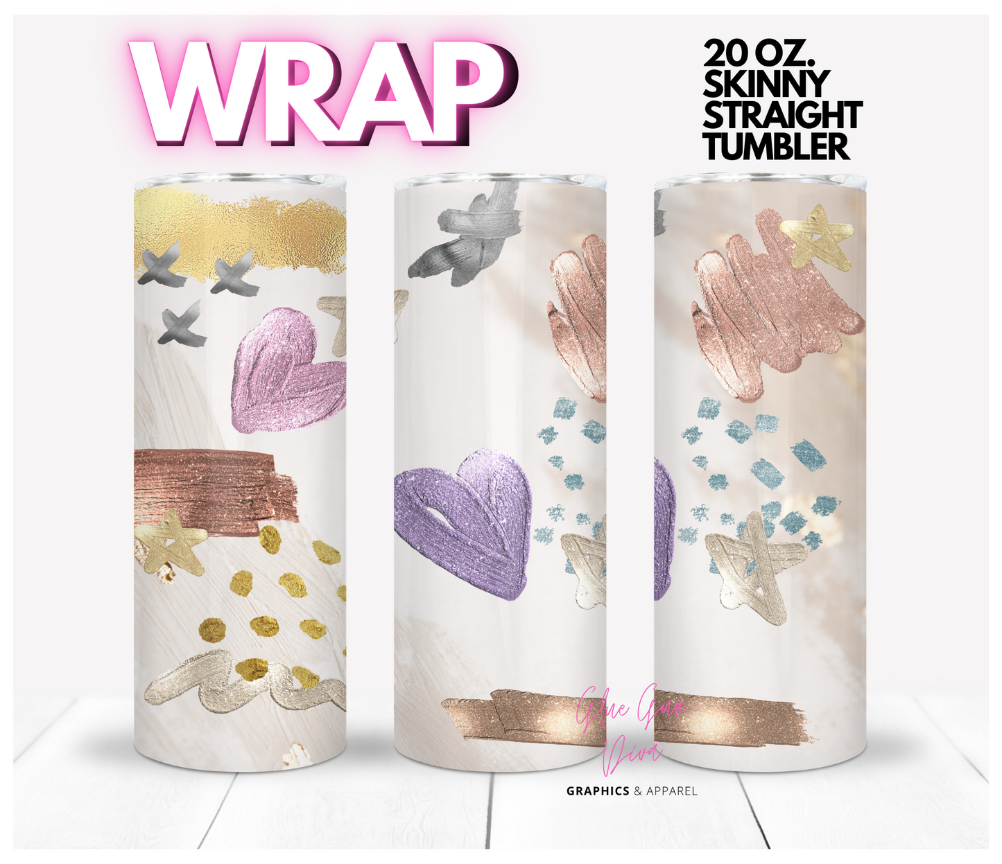 Metallic Doodles- Digital tumbler wrap for 20 oz skinny straight tumbler