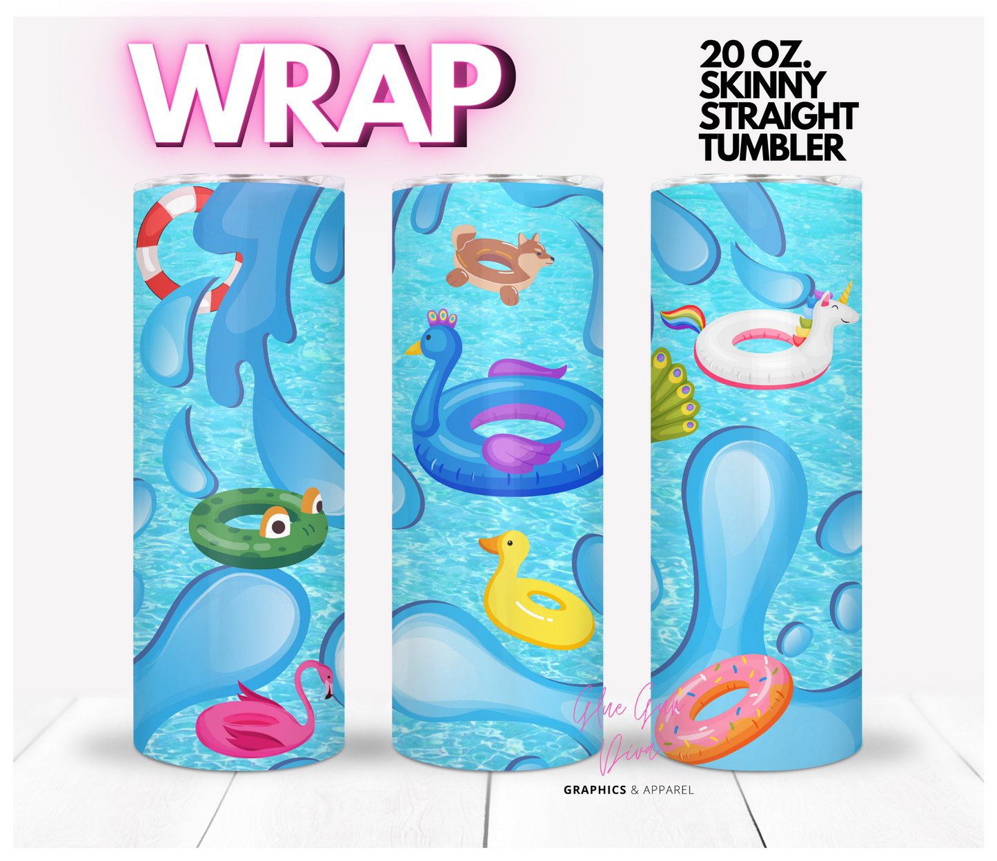 Floatie Fun- Digital tumbler wrap for 20 oz skinny straight tumbler