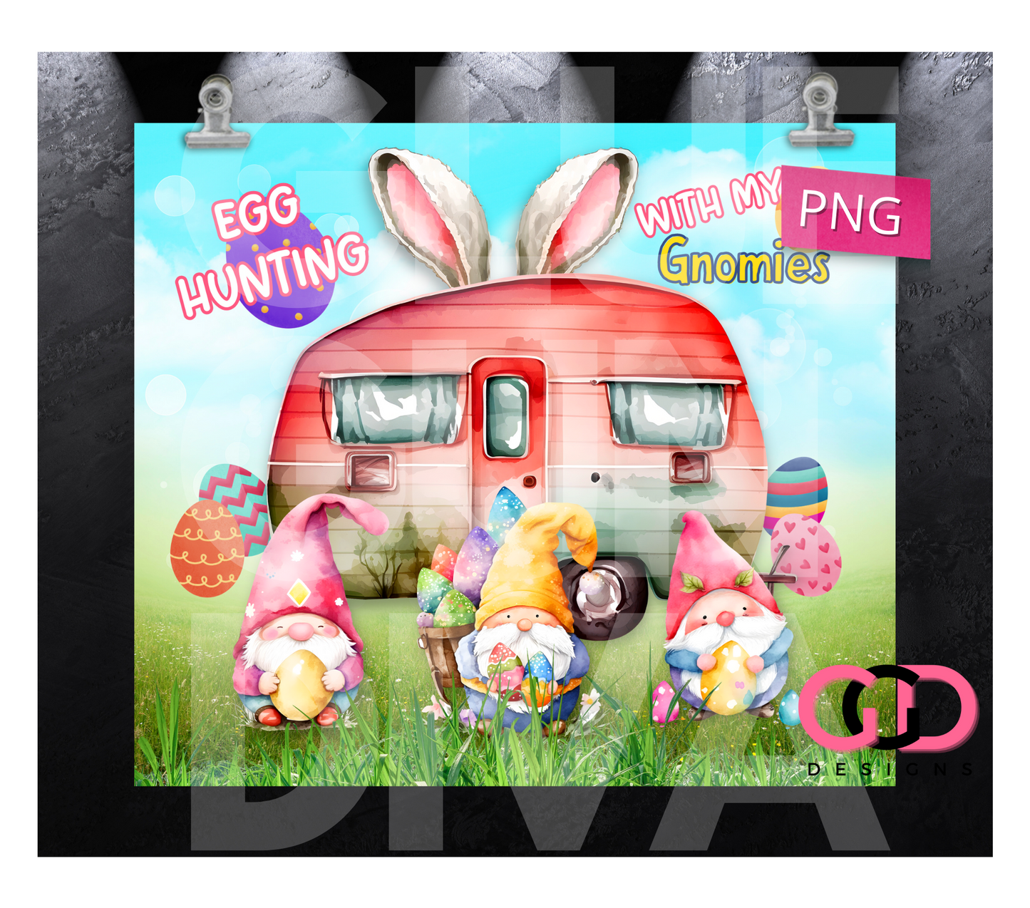 Egg Hunting with my Gnomies- Digital tumbler wrap for 20 oz skinny straight tumbler