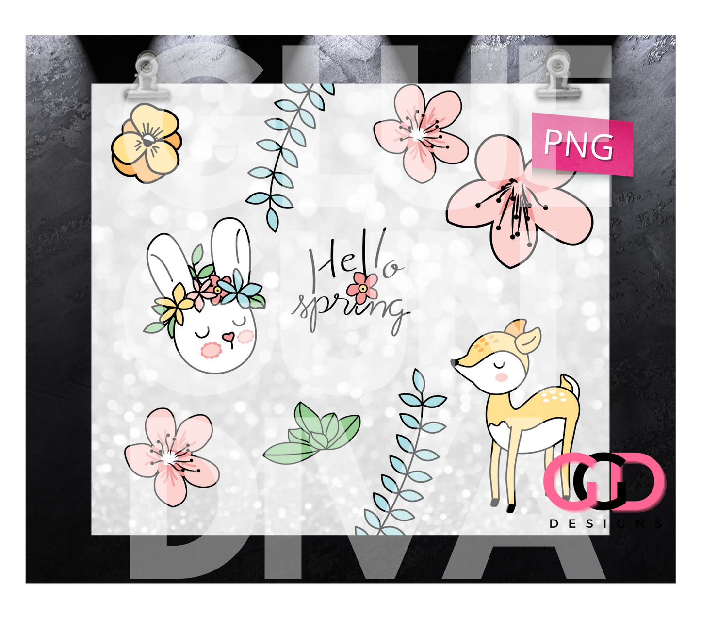 Hello Spring Cuties- Digital tumbler wrap for 20 oz skinny straight tumbler