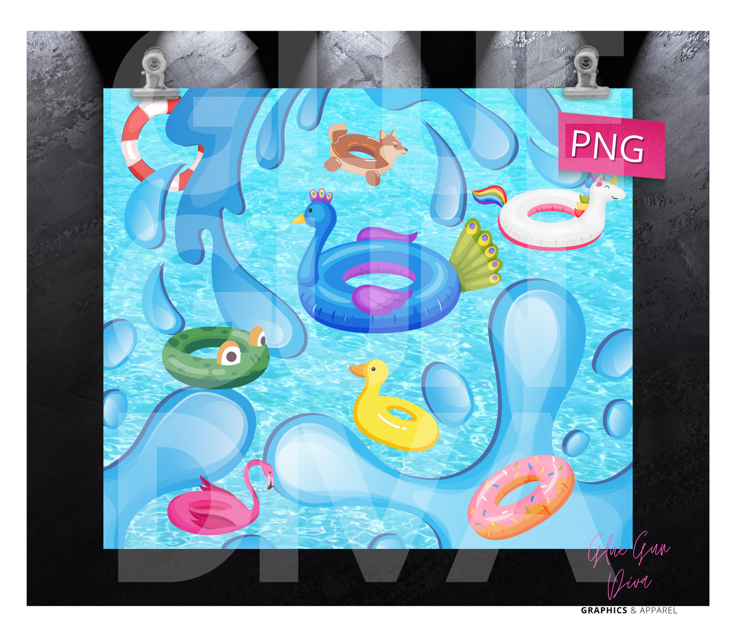 Floatie Fun- Digital tumbler wrap for 20 oz skinny straight tumbler