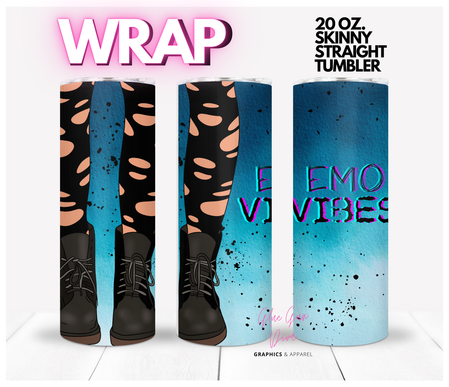Emo Vibes - Digital tumbler wrap for 20 oz skinny straight tumbler