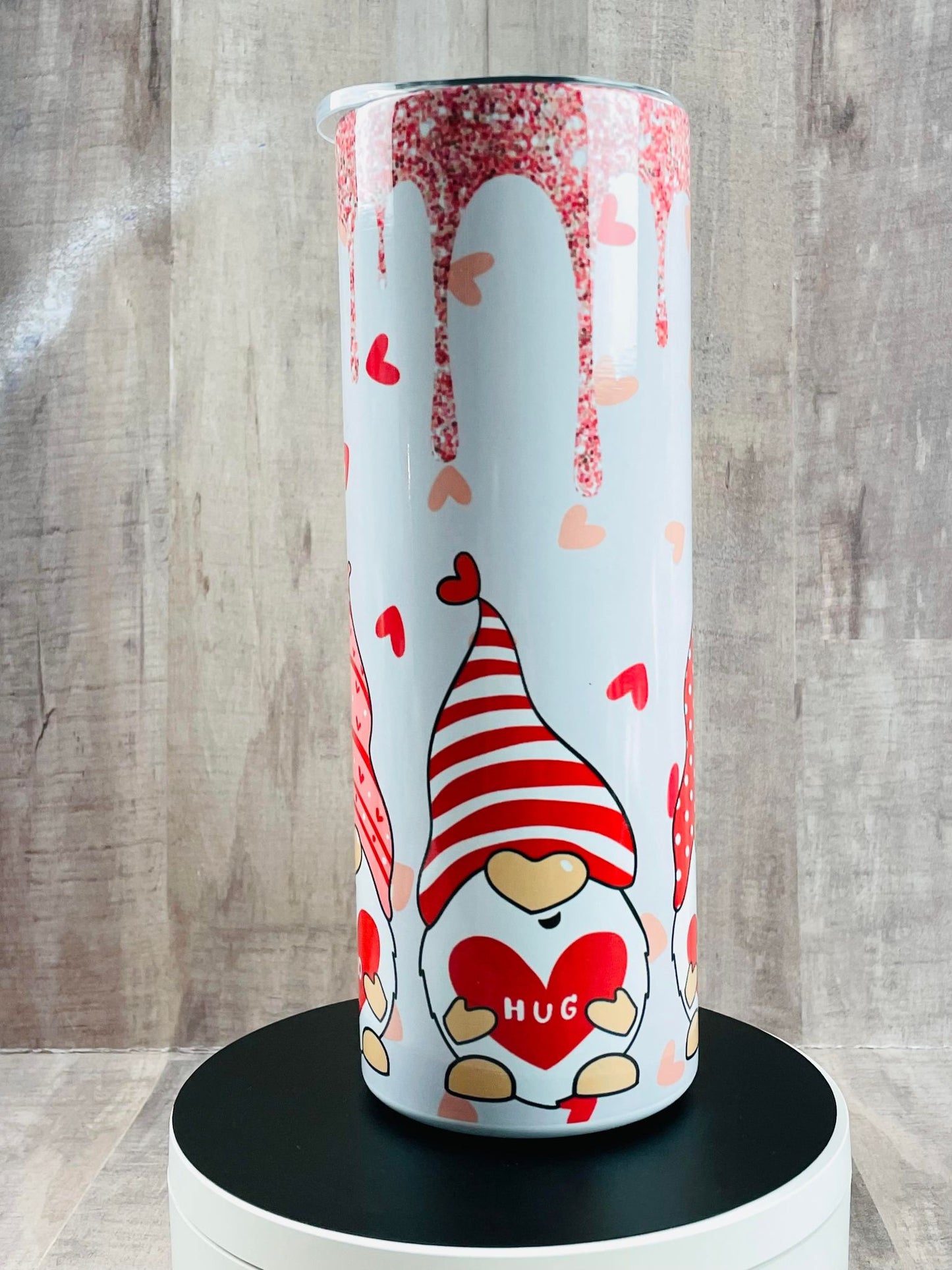 GNOMES with hearts Valentine's Day handmade 20 oz stainless steel tumbler