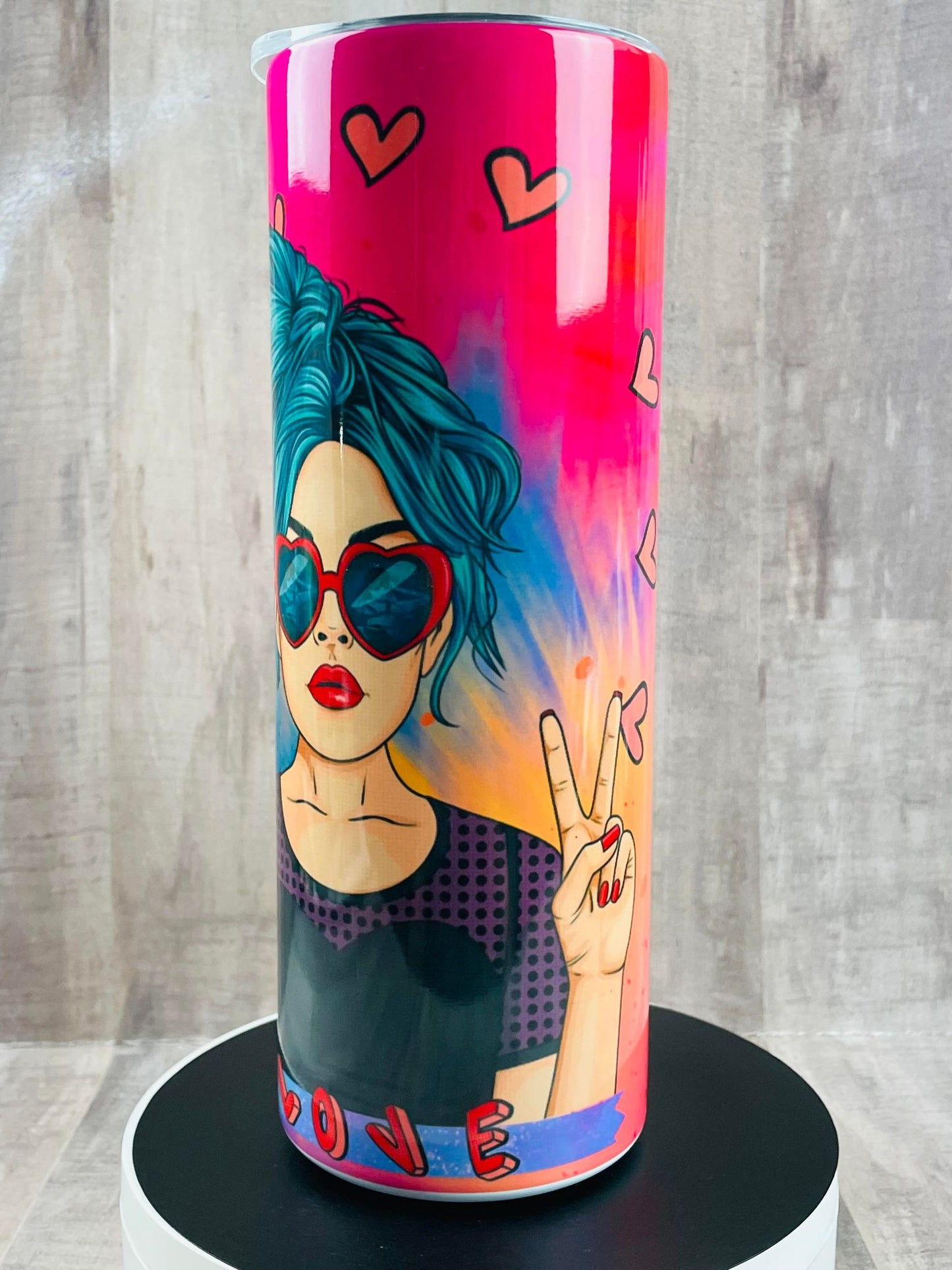 POP CULTURE Love girl blue hair peace, handmade Insulated Tumbler