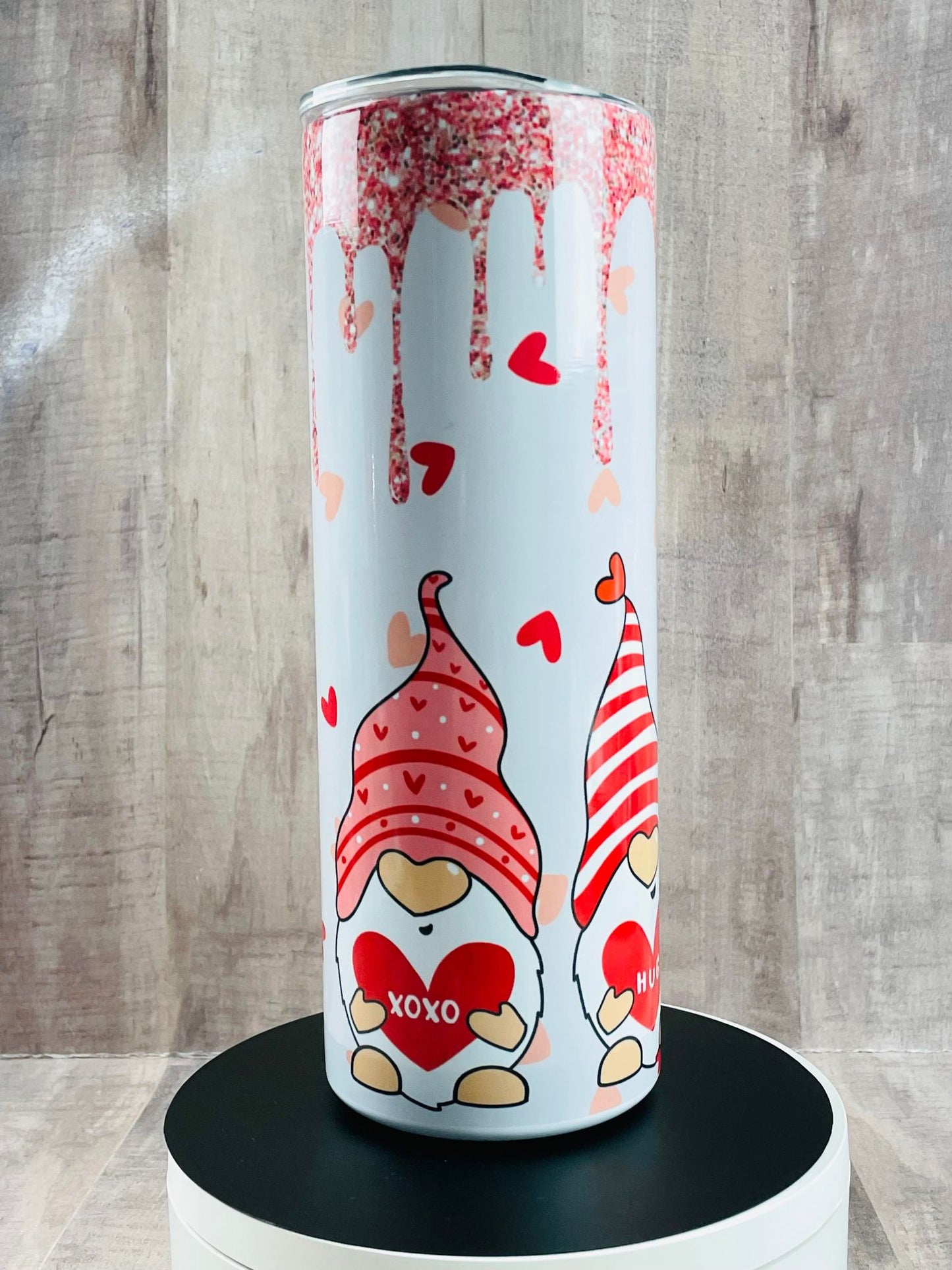 GNOMES with hearts Valentine's Day handmade 20 oz stainless steel tumbler
