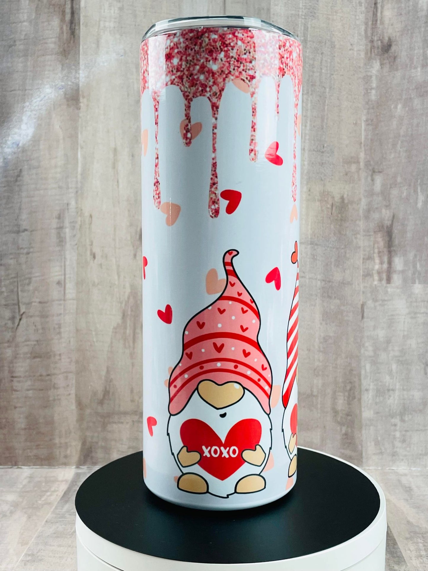 GNOMES with hearts Valentine's Day handmade 20 oz stainless steel tumbler