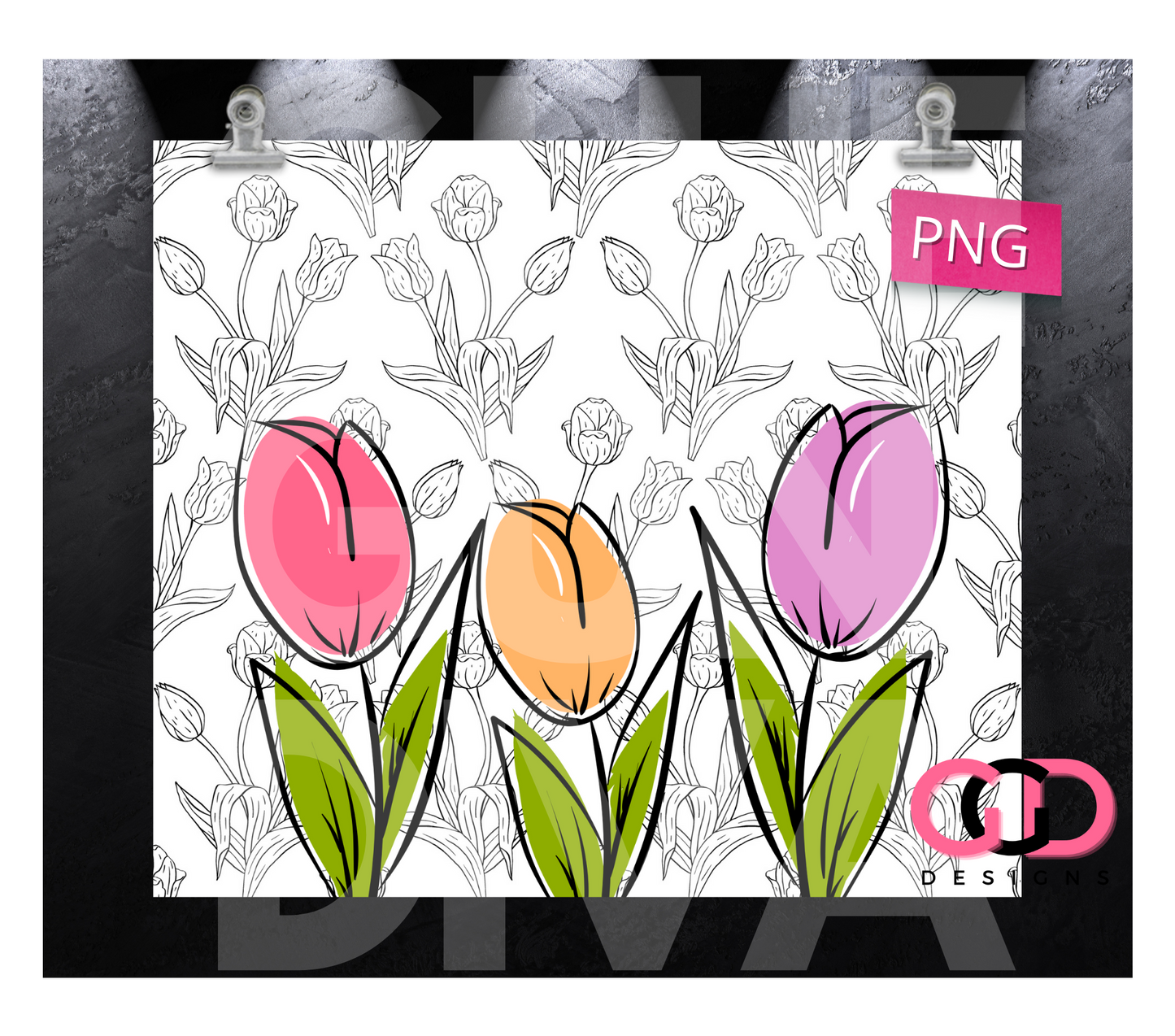 Tulips Drawing- Digital tumbler wrap for 20 oz skinny straight tumbler