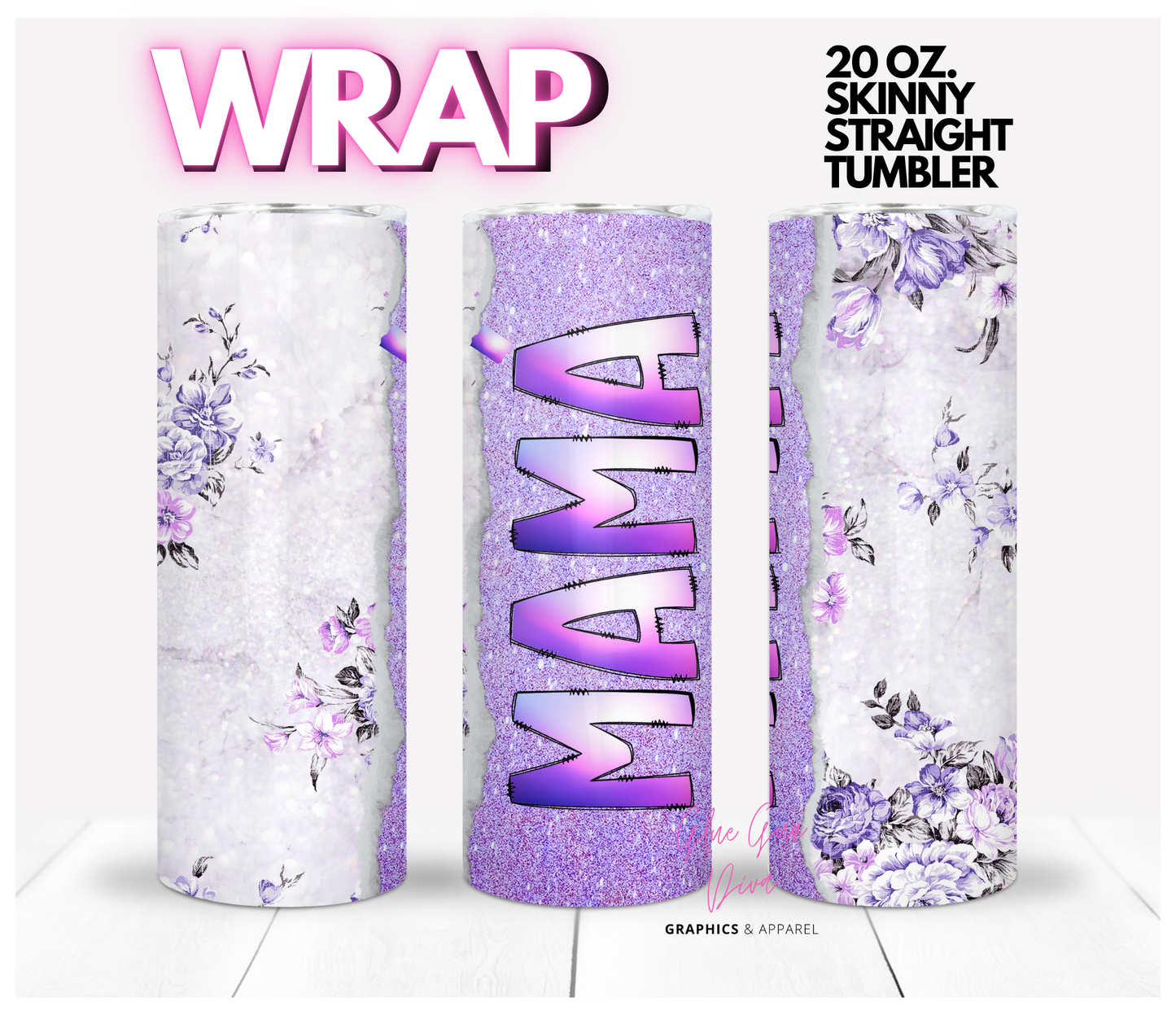 Spanish Accent Mama Gradient Purple Glitter - Digital tumbler wrap for 20 oz skinny straight tumbler