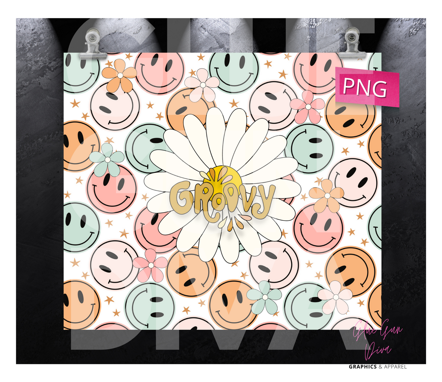Groovy Daisy- Digital tumbler wrap for 20 oz skinny straight tumbler