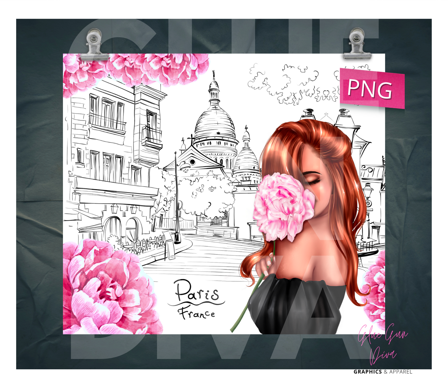 Paris Girl Flower skin tone 4- Digital tumbler wrap for 20 oz skinny straight tumbler