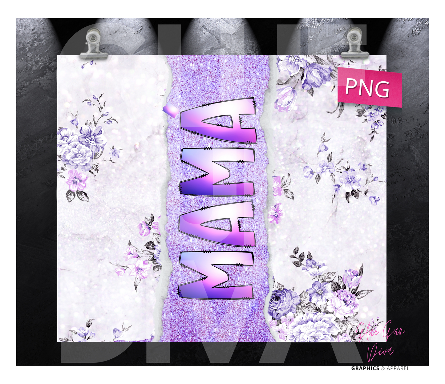 Spanish Accent Mama Gradient Purple Glitter - Digital tumbler wrap for 20 oz skinny straight tumbler